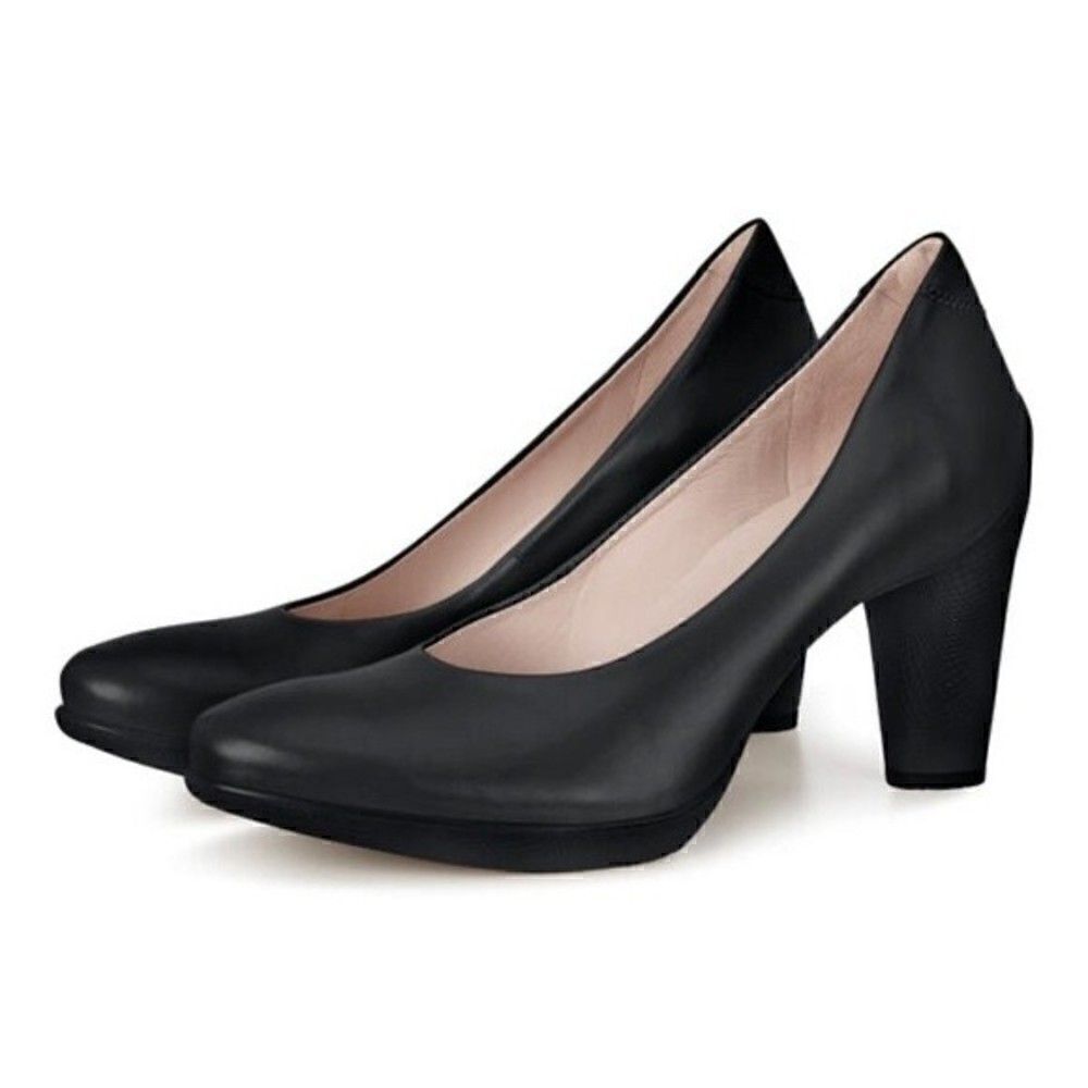 New! ECCO Sculptured 75 Pump Leather Pointed Toe Block Cylinder Heel Dress Shoes